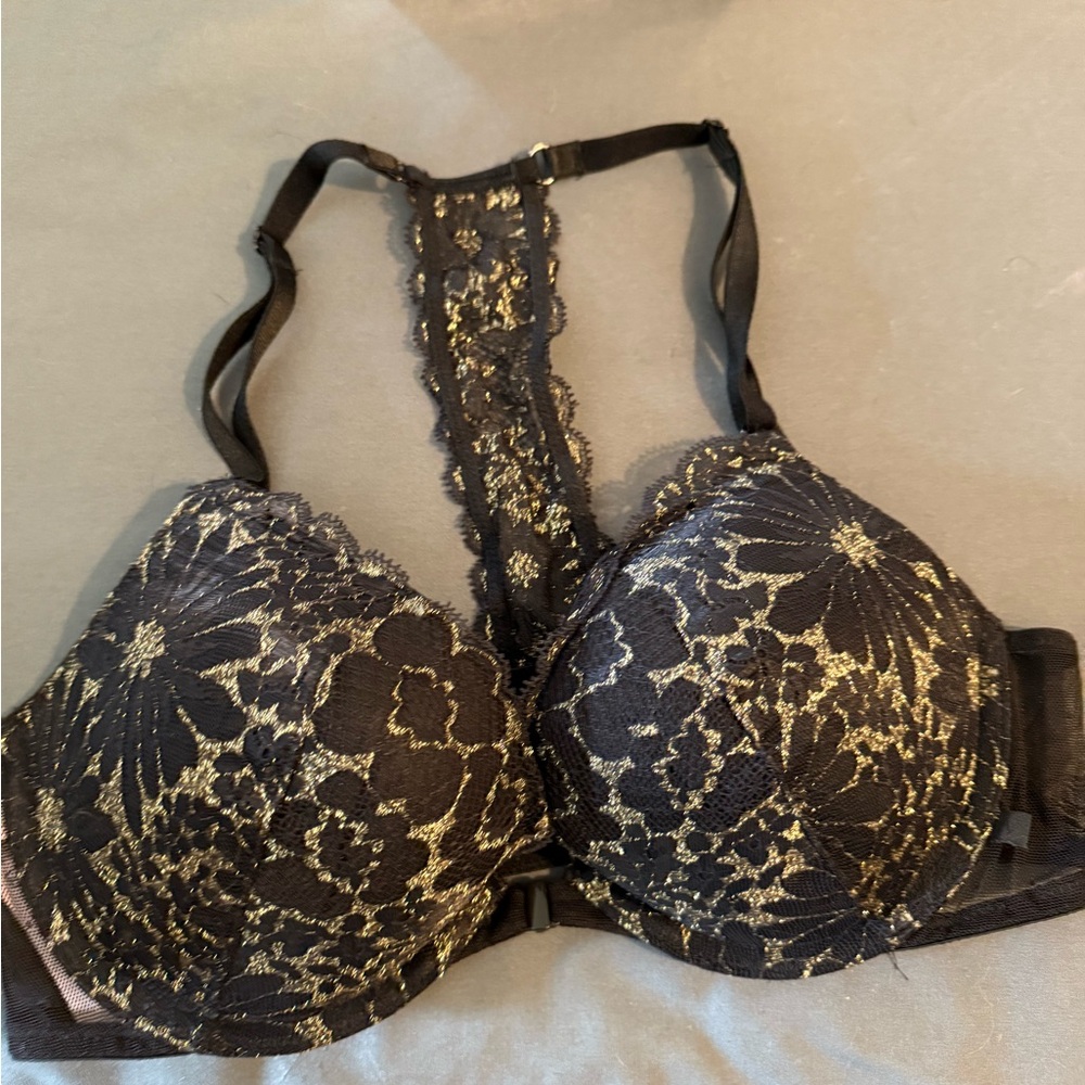 Elegant Black and Gold Lace Bra